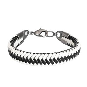 Men's herringbone Bracelet, Unique Genuine Black and White Leather Bracelet, Handmade Boho Tribal Jewelry for Guys by Magoo