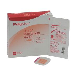 PolyMem Film Island Wound Dressing, Sterile, Foam, 2' X 2' Adhesive, 1' X 1' Pad, 203 (Box of 20)
