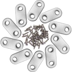 Onwon 10 Pieces Straight Flat Corner Brace 37 by 16 mm Stainless Steel Joining Plate Connector Support Shelf Bracket 2 Install Holes with 24 Pieces Screws