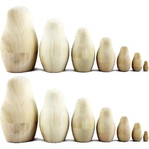 Matryoshka Russian Nesting Doll Babushka Blank Unpainted Set Handmade Souvenir Gift Handicraft 14 pcs 2-Pack