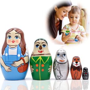 Matryoshka Babushka Russian Nesting Wooden Doll Wonderful Wizard of Oz Babouska Matrioska Stacking 5 Pcs
