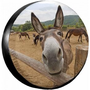 IBILIU Funny Donkey Spare Tire Cover,Cute Farm Animal Tire Cover Wheel Protectors Weatherproof Universal Fit for Cars Trailer RV SUV Camper Truck - 15 Inch
