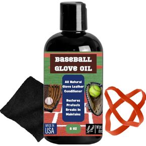 Worldwide Aromas Baseball Glove Break-in Oil Kit with Microfiber Wipe & Break in Bands - Easy Conditioning Formula for Softball & Baseball Mitts, Large 8oz Bottle
