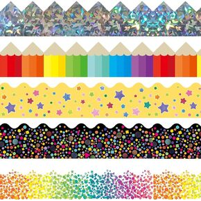 STARLIBOO 100 Ft Bulletin Board Borders, 100 Sheets Border Trim, Adhesive Decoration Bulletin Board Border for School/Classroom/Office(5 Designs)