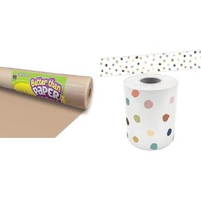 Light Brown Better Than Paper® Bulletin Board Roll and Teacher Created Resources Everyone is Welcome Painted Dots Straight Rolled Border Trim (TCR8912)