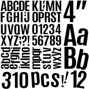 310 Piece 4 Inch Bulletin Board Black Letters, Large Letter Stickers Self Adhesive Alphabet Numbers Stickers for Classroom Bulletin Board, Mailbox, Signs, Window, Door