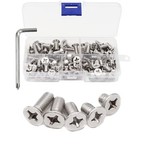 binifiMux 100pcs Flat Phillips Head M6 x 8mm/ 10mm/ 12mm/ 14mm/ 16mm 304 Stainless Steel Screws Kit