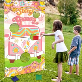 لعبة Serencatcher Groovy Toss Game، هدايا حفلات الهبي الرجعية تتضمن خلفية حفلات رائعة مع أكياس فول لتزيين حفلات هيبي بوهو الرجعية الرائعة وألعاب الحفلات والأنشطة في الفناء