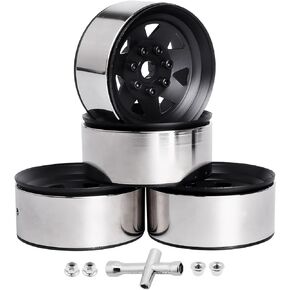 1.9 Inch Beadlock Wheels Aluminum Crawler Wheel Rims 12mm Wheel Hubs for 1/10 Scale RC Rock Crawler Compatible with Axial SCX10 II III Traxxas TRX4 Redcat Gen 8, 4PCS (Black)