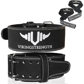 Vikingstrength Premium Weight Lifting Belt with Lifting Straps, Gym Weightlifting Belt for Men and Women, perfect for Squat, Powerlifting, Crossfit and Deadlifting M-4XL + V-Strength Workout App