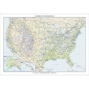 American Highways Wall Map - 22.75" x 15.5" Laminated