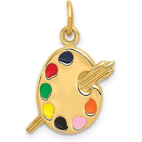 Jewelry Stores Network 14k Yellow Gold Medium Artist Palette And Brushes Charm With Multi-Color Paints 20 mm x 12 mm