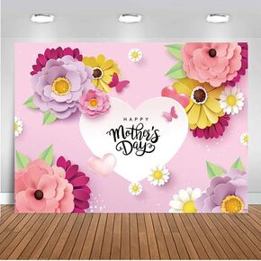 CHAIYA 7X5ft Mother's Day Background Pink Flower Love Background Festival Party Decoration Activity Gift Banner Photo Booth Photo Props CY-149