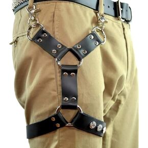 Pinwe Black Leather Thigh Leg Garters Belt Punk Harness Body Chain Cage for Women or Men