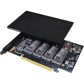 pcie4.0 x16 to m.2 m-Key nvme x 4 ssd Expansion Card with Heatsink，Supports 4 NVMe M.2 2280 up to 256Gbps，M2 Adapter Card 2280 Driver Free. Bifurcation Required…