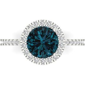 Clara Pucci 1.95 Brilliant Round Cut Solitaire halo Natural London Blue Topaz Accent Anniversary Promise Engagement ring 18K White Gold