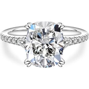 Bo.Dream Cubic Zirconia Promise Rings for Her, Elongated Cushion Cut 4 Carats CZ Engagement Rings Platinum Plated Sterling Silver
