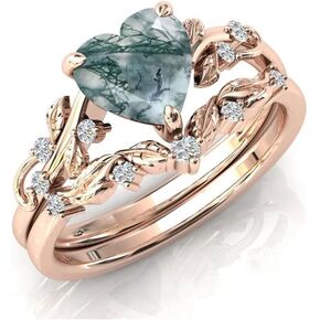 Flpruy Natural Moss Agate Ring for Women 925 Sterling Silver Green Moss Agate Set Ring for Women Promise Ring Engagement Moss Agate Jewelry for Wedding/Anniversaries/Daily in Kuwait