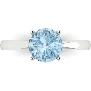 Clara Pucci 1.50 ct Round Cut Solitaire Natural Sky Blue Topaz gemstone Engagement Bridal Promise Anniversary Ring in 14k White Gold