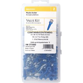 Hillman 373503 Plastic Anchor Kit, 8-10x7/8, As Shown in Image