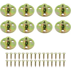 ULIFESTAR 10 PCS M10(3/8'') Brad Hole Tee Nut Carbon Steel Screw in T Nuts Round Base Mounting Hardware Fitting Fastener Flange Insert Female Thread with Screws (Inner Diameter 10mm/0.4'')