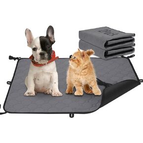 AT1NTEN 2 Pack Reusable Dog Pee Pads,Waterproof Puppy Potty Training Pee Pad for Dogs with Straps,Washable Dog Training Pads Laminated Whelping Pad Dog Mat Grey,Size XL 55.1 x 39.4 inches