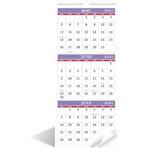 2024-2025 Wall Calendar - 3 Month Wall Calendar Display (Folded in a Month), May 2024 - June 2025, 11.25" x 26", 3 Month Calendar 2024-2025 - Purple