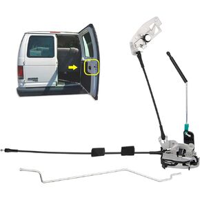 Door Latch Assembly w/Cable&Rod for Ford E150 E250 E350 Van 1992-2014, 6C2Z-15431A02-AA, Rear Right Door Lock Latch Cable Replacement