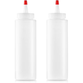 Bar5F Condiment Squeeze Bottles 2 Pack - 8 Ounce, Leak Proof Red Top Cap, Wide Neck for Easy Refill - Ideal for Ketchup, Mustard, Syrup, Sauce bottle, Dressing, Oil, Arts, and Crafts