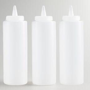 Clear Squeeze Bottle, Condiment Squeeze Bottle, Open-Tip, Screw-On Spout, Polyethylene Durable Plastic, Diner Style, 12 Ounce, Pack of 3