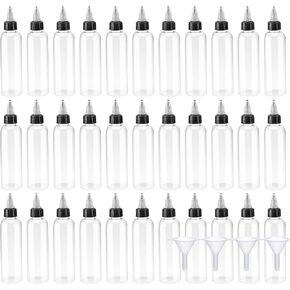 40 PCS 2 oz Plastic Squeeze Bottles, Round Dispensing Bottles with Twist Top Cap for Crafts, Kitchen, Household, Clear