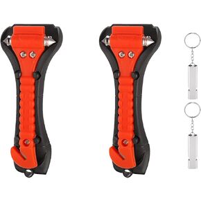 TuTuYa Car Window Breaker, 2-in-1 Car Emergency Hammer & Seat Belt Cutter, Car Essentials Glass Breaker with 2 PCS Survival Whistle (2 Window Breaker+2 Survival Whistle)