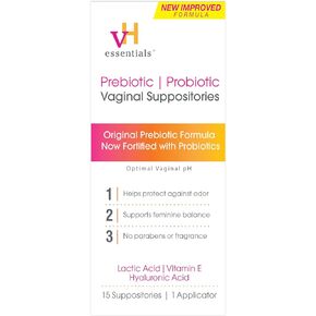 vH essentials Prebiotic PH Balanced Vaginal SuppositoriesBox, Original Version, 15 Count