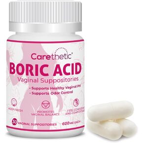Carethetic Premium Vaginal Suppositories - Optimal Feminine Health Formula for pH Balance & Odor Control - Gentle & Effective Relief for Discomfort - Eco-Friendly - 600mg, 30 Count