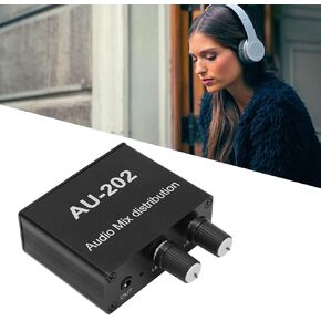 Audio Mixer Box,2 in 2 Out Audio Converter,DC5-19V Audio Mixer Stereo Distributor,Low Noise Mini Audio Mixer,for Control Amplification