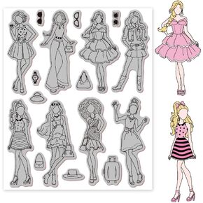 GLOBLELAND Vintage Fashion Women Cling Rubber Stamp Exquisite Lady 7x9inch Clear Stamps Embossing Stamp Seal for DIY Scrapbooking and Card Making Paper Craft Decor