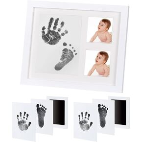 Aqsacokiya Baby Ink Hand and Footprint Kit - Handprint Picture Frame Keepsake Kit and Babys Handprint or Footprint and Pet Pawprint Ink Kit (White)