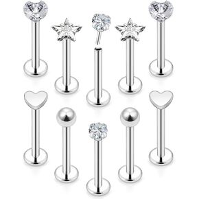 Prjndjw 20G 18G 16G Flat Back Studs Earrings Surgical Stainless Steel Labret Jewelry Monroe Lip Rings Cartilage Tragus Helix Push Nose Ring Medusa Piercing Jewelry for Women Men 3mm