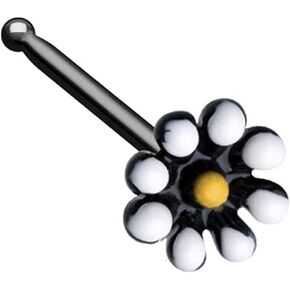 Amelia Fashion Black Dainty Daisy Enamel Nose Stud Ring
