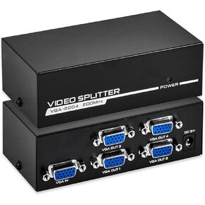TCNEWCL 4 منافذ VGA مقسم يعمل بمخرج 1 في 4 لتكرار شاشة الفيديو، يدعم دقة 1920x1440 عرض النطاق الترددي 200 ميجاهرتز، 1 جهاز كمبيوتر إلى 4 شاشات VGA/جهاز عرض، بما في ذلك محول التيار المتردد in Kuwait