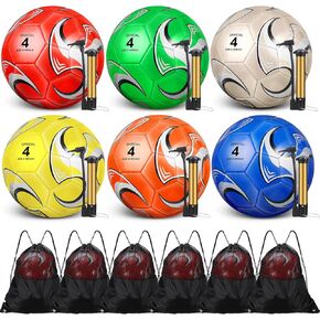 Ceenna 6 Pcs Spring Sports Soccer Ball Bulk with Pump Bag Official Size Outside Sport Soccer Ball Machine Stitched Ball for Training Practice Game