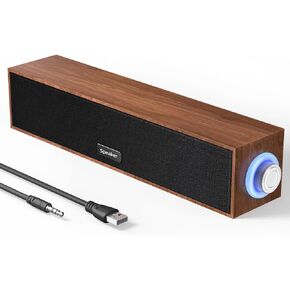Uakinat Computer Speakers,Wooden Multimedia Digital Speaker,USB Powered 3.5mm AUX PC Speakers,Surround Sound Portable Computer Sound Bar Speaker for Desktop Laptop (Brown)
