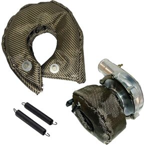 Ummickl Titanium Turbo Blanket Heat Shield Cover Turbocharger Cover Heat Shield Barrier Fiber Turbo Blanket for T3 T25 T28 GT25 GT28 GT30 GT32 GT35 CT26 Turbocharger Cover Wrap with Locking Springs