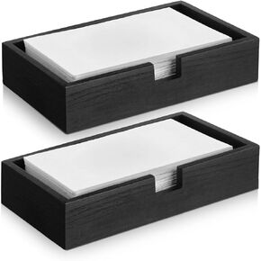 Suzile 2 Pack 2 Inch Tall Black Wood Guest Towel Holder Tray for Bathroom, Flat Paper Napkin Basket Sink Tray Toilet Tank Topper Cocktail Napkin Holder for Home Table Countertop Kitchen Desk(Classic)