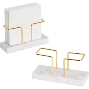 2 Pack Cocktail Napkin Holder for Table,Coffee Filter Holder,Natural Marble Napkins Holder with Metal Wire,Modern Tissue Paper Dispenser for Dining Table Bar Kitchen (for 5.3 x 5.3 inches napkin)