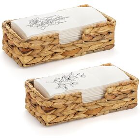 Mezchi 2 Pack Water Hyacinth Napkin Holder for Paper Napkins, Flat Wicker Napkin Holder for Table, 9.5"x 5"x 3" Guest Towel Holder, Cocktail Napkin Holder for Kitchen, Bathroom, Rectangle