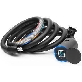Cable Lock Keyless Waterproof Bicycle Lock eLinkSmart: 150cm Long Steel Cable Lock for Bike Scooter Motorcycle Door Fence Gate - Fingerprint Unlock Phone App Remote Authorized Support iOS Watch