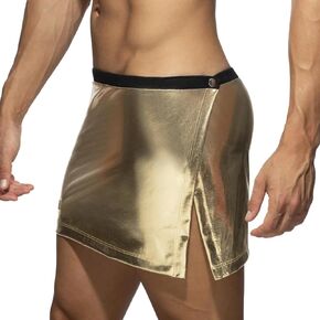 GENEMEN Mens Metallic Skirt Split Side Sexy Boxer Shorts Adjustable Waisted Sissy Skirt with Snap Button