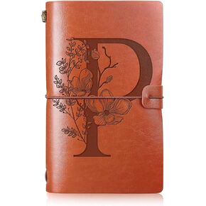Initial Leather Travel Journal Monogrammed Notebook Appreciation Gifts Refillable Personalized Diary Writing Notepad for Women Graduation Birthday Christmas (S)