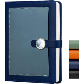 AHGXG Leather Journal for Men, A5 Hardcover Notebook with 192 Numbered Pages, 100GSM Thick Lined Paper, Business Professional Diary with Magnetic Buckle, Pocket and Gift Box, 5.7'' X 8.4'', Blue